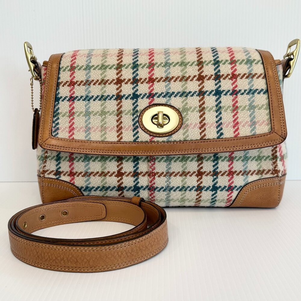 COACH Hamptons Tattersall Turnlock Convertible Bag Wool Y2K